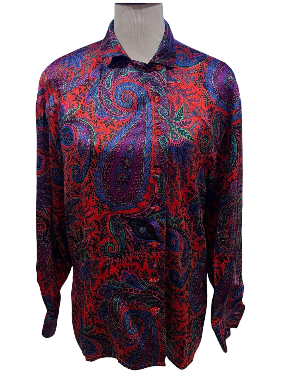 Vintage Escada Loud Paisley Print Button Down Silk Shirt W Germany EU 38